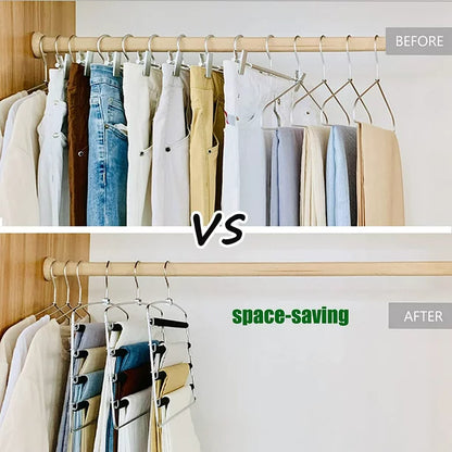 3 Pack Pants Hangers Space Saving, 5-Tier Pants Rack, Non-Slip Stainless Steel Hangers, Swing Arm Trousers Hanger, Closet Storage Organizer for Pants Jeans Trouser