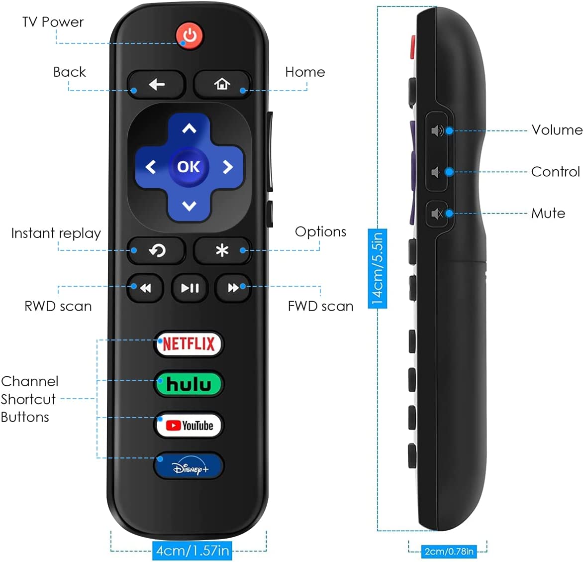2 Packs Replaced Remote Control for TCL Roku TV/Hisense Roku/Onn Roku/Sharp Roku/Element Roku Westinghouse Roku/Philips Roku/Jvc Roku/Insignia Roku/RCA Roku Series Smart TVs