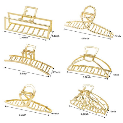 Vigorpace 6 Pack Large Metal Hair Claw Clips for Women Thick Thin Hair, Big Gold Hair Clips for Hair Styling Accessories