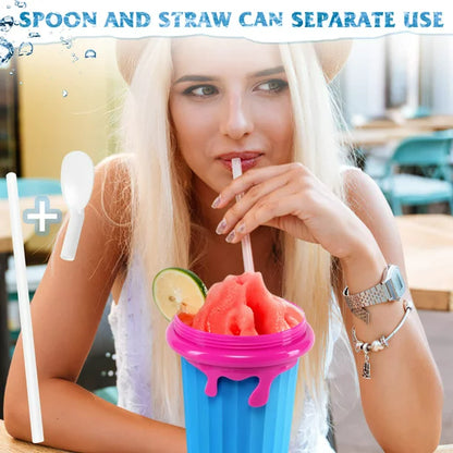 Slushie Maker Cup, Magic Quick Frozen Smoothies Cup Cooling Cup Double Layer Squeeze Cup Slushy Maker, Homemade Milk Shake Ice Cream Maker Diy It for Children and Family, Blue