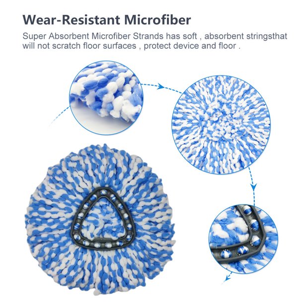 4 Packs Replacement Mop Head For O-Cedar Spin Mop Refill, EasyWring Rinseclean 2-Tank System Microfiber Rotating Mop Refills