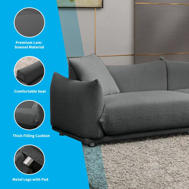 Mjkone Modern Lambswool Flared Arm Sofa, Cloud Couch for Living Room/Bedroom/Apartment(Dark Gray)