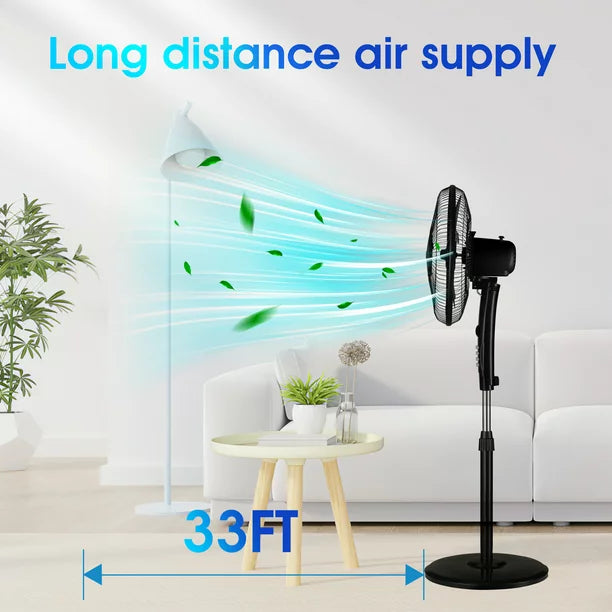 Melliful 16" Pedestal Fan with 3-Speeds, Oscillating Fan with Adjustable Height and Tilt, Standing Fan for Bedroom Home Office, Black