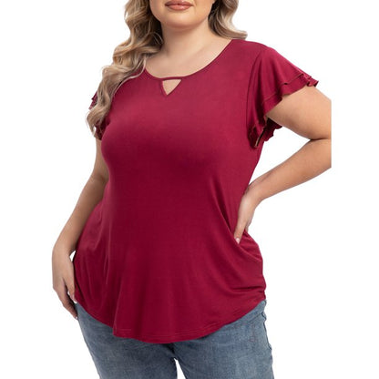 QINCAO Plus Size Tops for Women Summer Ruffle Short Sleeve Womens Blouses Tunic Loose T Shirts,2XL(20-22)