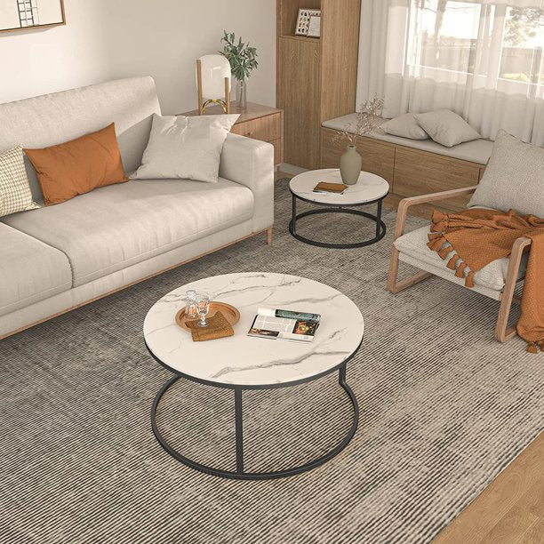 Modern Coffee Table Set of 2 Nesting Tables Small Round Table with Wood Top for Small Space and Living Room,32”