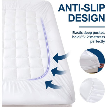 ELEMUSE Queen Cooling Mattress Pad Quilted Bed Mattress Topper Elastic Fitted Mattress Protector Pillow Top Mattress Cover with 8"-21" Deep Pocket