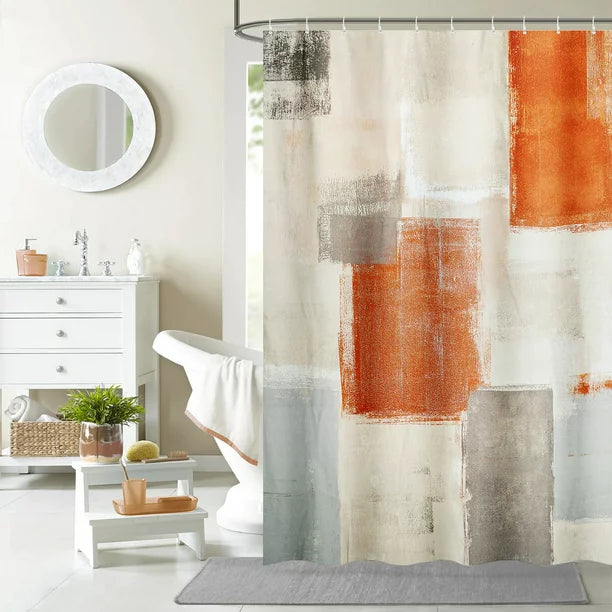 BSHAPPLUS 4Pcs Bathroom Sets, 71"x79" Waterproof Shower Curtains with 12 Hooks Large Bath Mat, Toilet Lid Cover and U-Shape Rugs for Home Hotel Decor