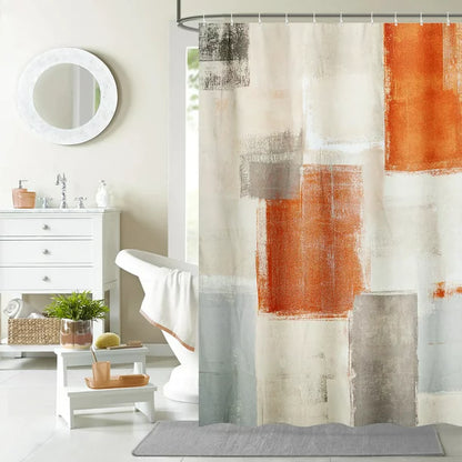 BSHAPPLUS 4Pcs Bathroom Sets, 71"x79" Waterproof Shower Curtains with 12 Hooks Large Bath Mat, Toilet Lid Cover and U-Shape Rugs for Home Hotel Decor