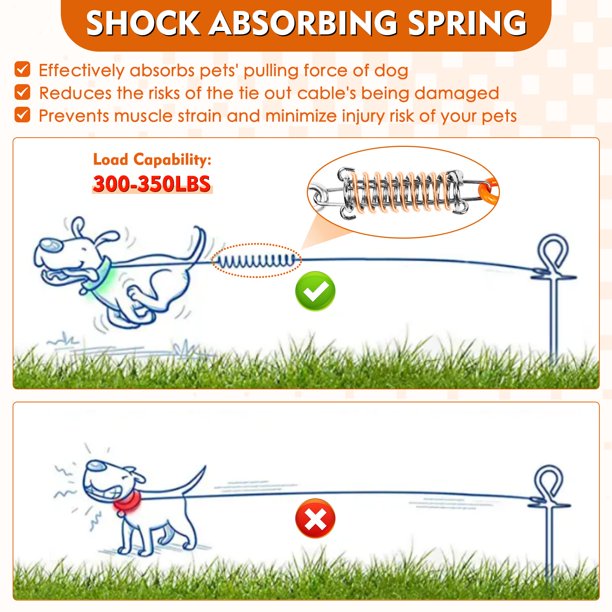 Tie Out Cable for Dogs, Extra Thick Dog Runner for Yard Camping, 30/50ft Dog Run Leash with Spring, Dog Lead for Dogs Up to 125/250lbs, Orange