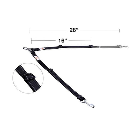 Snagle Paw Double Dog Leash, No Tangle Dog Leash Coupler - Trainer Leash - Two Dogs Adjustable Splitter Lead - Black
