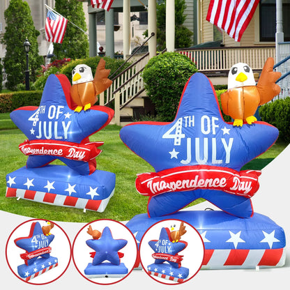 5 FT Patriotic Independence Day Inflatable Decoration, 4th of July Inflatable Star with American Flag and Bald Eagle Blow Up Decor Ideal for Veteran's Day Party, Indoor, Outdoor, Yard, Garden, Lawn
