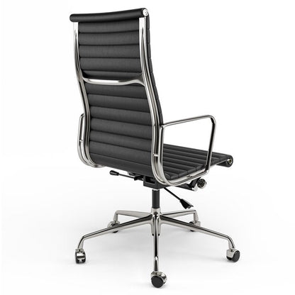 Swivel Office Desk Chair Genuine Leather High Back Task Chair Computer Chair with Aluminum Base,Lumbar Support,Adjustable Height,Black