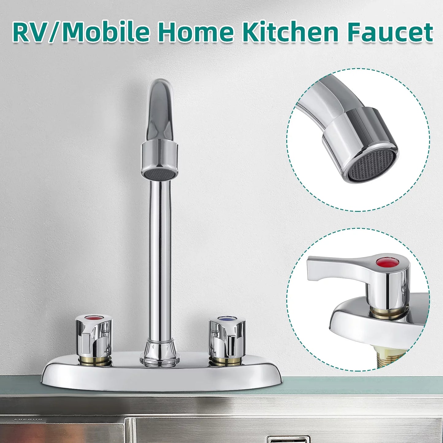 Double Holes and Handles Kitchen Faucet Hot Cold Basin Sink Mixer Water Tap
