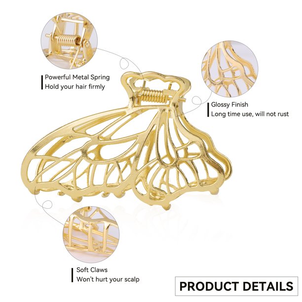Vigorpace 6 Pack Large Metal Hair Claw Clips for Women Thick Thin Hair, Big Gold Hair Clips for Hair Styling Accessories
