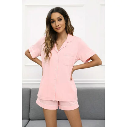 HEARTNICE Women Button up Pajama Set, Summer Lightweight Shorts Sleepwear Pjs Set,(Pink,L)