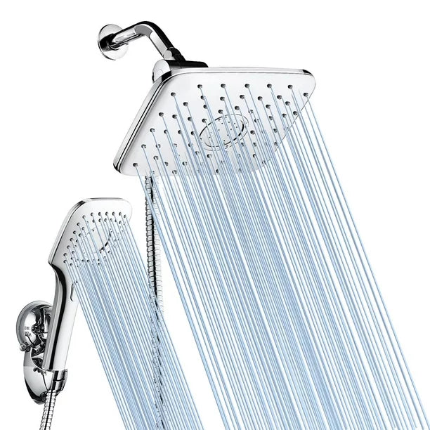 Adjustable Rainfall Shower Head Combo, Handheld with Strong Suction Cup Holder 3-Way Water Diverter 1.5M Hose