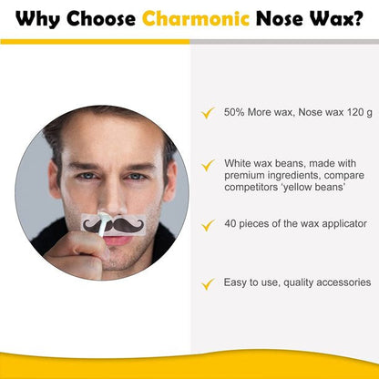 Charmonic 4.3oz/120g Nose Wax Kit for Men and Women, Quick & Painless Nose Hair Remover Wax with 40 Wax Applicator (20 Times Usage Count)