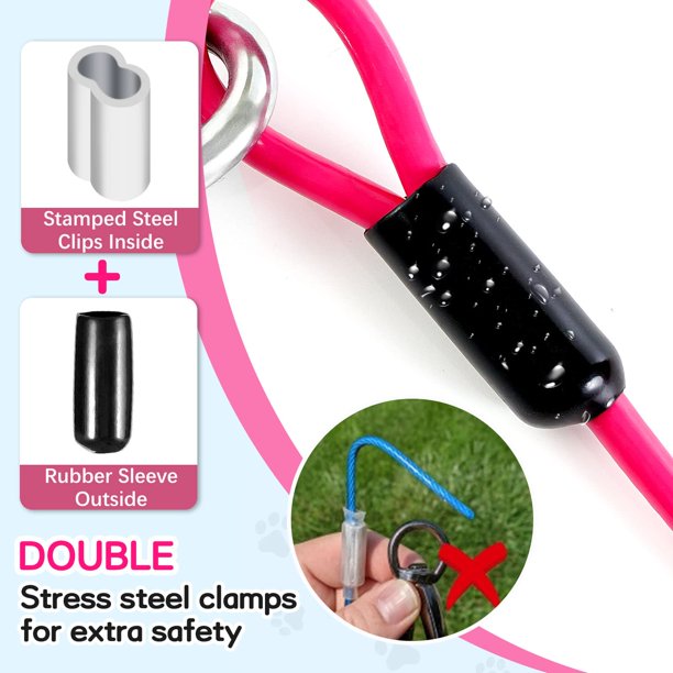 Tie Out Cable for Dogs Outside,30 FT Chew Proof Dog Runner for Yard, Dog Tie Out Cable for Dogs Up to 250lbs - Pink
