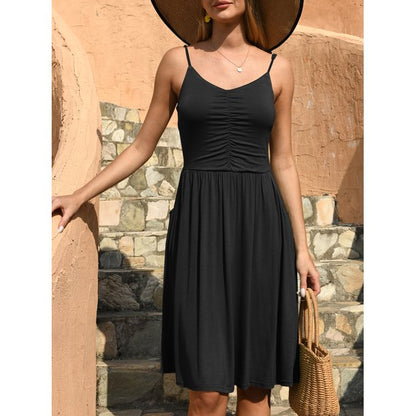 QINCAO Dresses for Women 2023 Sleeveless Summer Dress A Line Spaghetti Strap Sundresses with Pockets,L(12-14)