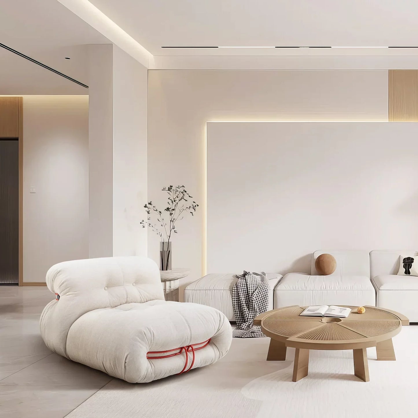 Mid Century Floor Chair Bean Bag Chair Modern Single Sofa Upholstered Fireside Chair for Living Room Bedroom Home Office White