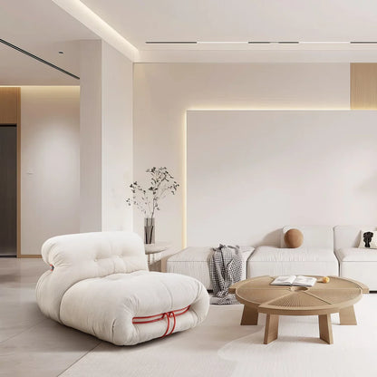 Mid Century Floor Chair Bean Bag Chair Modern Single Sofa Upholstered Fireside Chair for Living Room Bedroom Home Office White