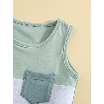 jaweiw Baby Boy Summer T shirt Shorts Outfits Set Patchwork Sleeveless Crew Neck Tank Tops Solid Shorts with Pockets,Size 0 6 12 18 24 M