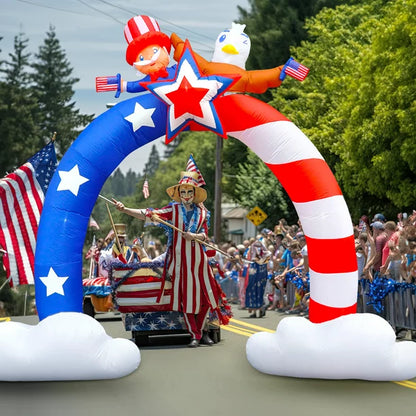 8Ft Patriotic Independence Day 4th of July Inflatable Archway Uncle Sam and Flying Bald Eagle with American Flag Archway Bulit-in LED Blow-up Outdoor Airblown Inflatable Home Yard Holiday Decoration