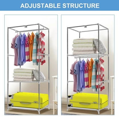 Portable Closet, 57 inch Closet Organizer with 16mm Iron Pipe, Clothes Rack with Dustproof Non-woven Fabric Cover, Wardrobe Clothes Closet Storage for Bedroom
