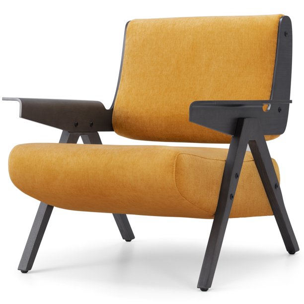 Mid-Century Accent Chair with Solid Wood Frame,Upholstered Modern Armchair for Living Room Bedroom,Yellow