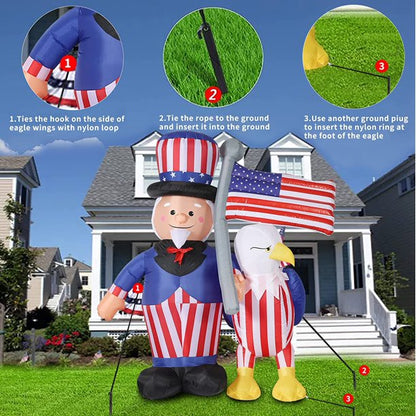 5Ft 4th of July Inflatable, Outdoor Airblown Inflatable Patriotic Uncle Sam American Bald Eagle Decoration, Tall Blow up Holiday Inflatables for Party, Garden, Yard, Lawn Decor