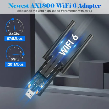 Doosl USB WiFi Adapter for PC, AX1800 USB 3.0 Wireless WiFi 6 Adapter for Desktop PC with 5G/2.4G High Gain Antenna, Drive Free 1800Mbps Dual Band WiFi Dongle, PC WiFi Adapter Only Support Win10/11