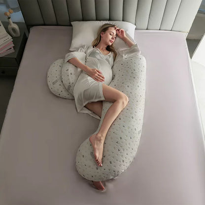 iFanze Pregnancy Pillows for Sleeping Support, 3-In-1 U Shaped Full Body Maternity Pillow with Removable Cover Pregnancy Pillows for Back Hips Legs Belly for Pregnant Women, 36 inch White-Gold