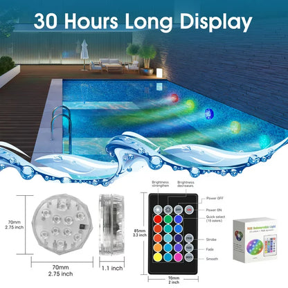 4 Pack Submersible LED Light, Waterproof LED Pool Light with Magnets and Suction Cups, Color Changing Underwater Pool Light for Swimming Pools Bathrooms Fountains Aquariums Parks Weddings Party