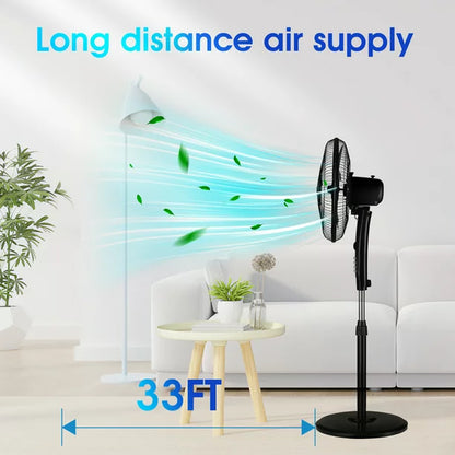 Melliful Pedestal Fan, 16" Adjustable Oscillating DC Fan with 3 Modes and 9 Speed, Less Noise Cooling Fan, Black