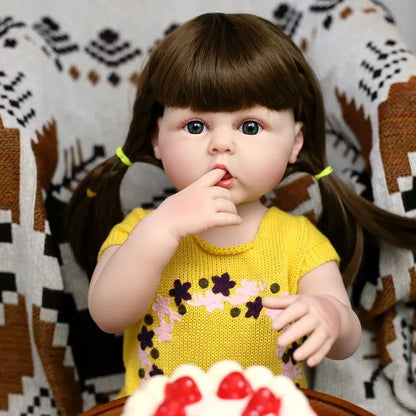 Reborn Baby Girl Dolls, 22 inch/55cm Realistic Soft Lifelike Full Body Reborn Toddler Girl Dolls with Yellow Sweater, for Ages 3+
