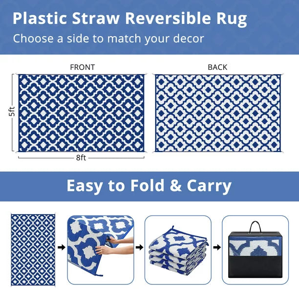 GOTGELIF 5x8 Outdoor Rug Waterproof Area Rugs Reversible Patio Rug Portable Rug with 4 Ground Nails for RV,Patio,Backyard,Deck,Picnic,Beach