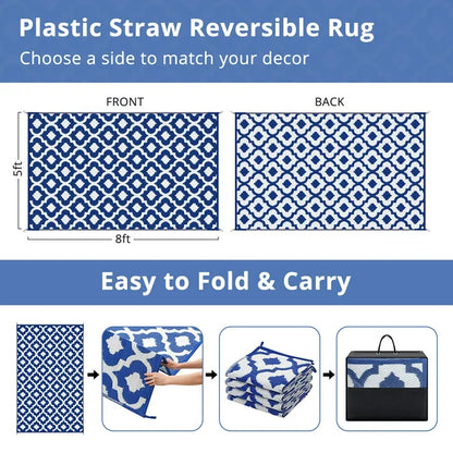 GOTGELIF 5x8 Outdoor Rug Waterproof Area Rugs Reversible Patio Rug Portable Rug with 4 Ground Nails for RV,Patio,Backyard,Deck,Picnic,Beach