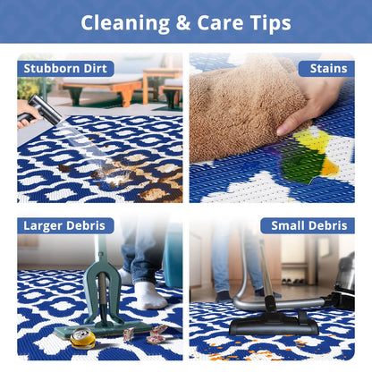 GOTGELIF 9x12 Outdoor Rug Waterproof Area Rugs Reversible Patio Rug Portable Rug with 4 Ground Nails for RV,Patio,Backyard,Deck,Picnic,Beach