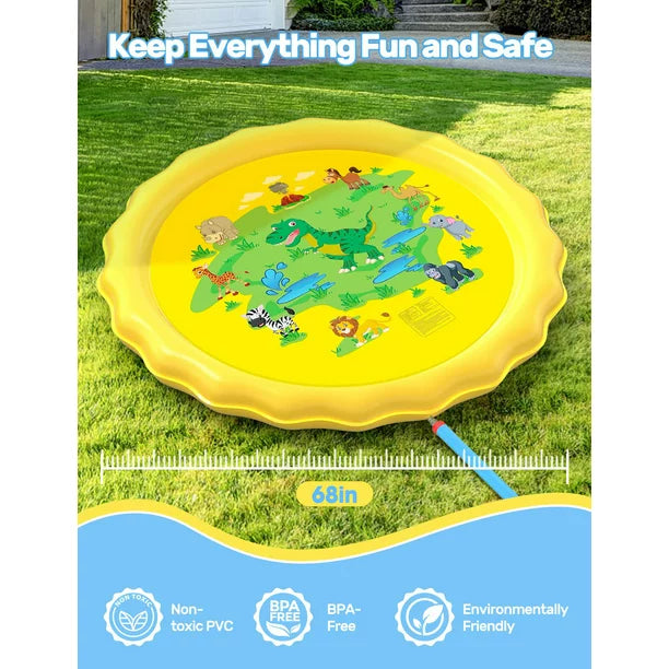 Melliful 68" Splash Pad for Kids Toddlers, Sprinkler for Kids Dog Splash Pad, Baby Outdoor Water Toys Play Mat for Learning, Yellow
