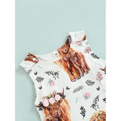 jaweiw Baby Girls Jumpsuit, Sleeveless Crew Neck Cow Flower Print Casual Romper for Summer