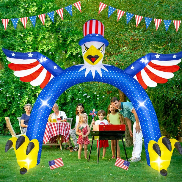 iFanze 9FT Tall Patriotic Independence Day Inflatable Archway 4th of July Outdoor Decorations Pre-Lit LED Lights Lawn Yard Holiday Home Garden Decor