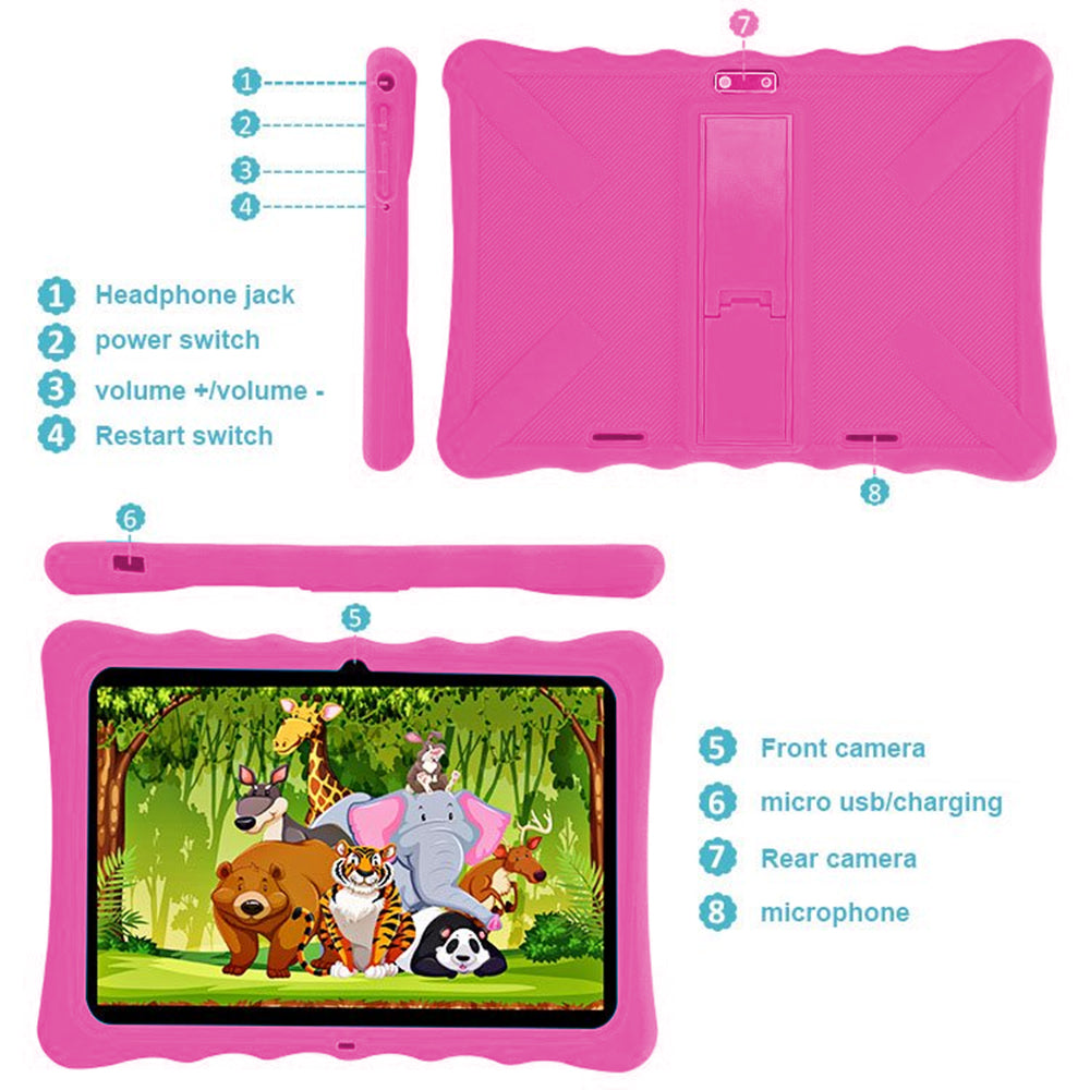 10.1 inch Kids Tablet, 32GB Storage WiFi Android 11 Tablet for Kids, HD Touch Screen, Parental Control, Learning Tablet with IWAWA Application, Children's Tablet with Pink Case