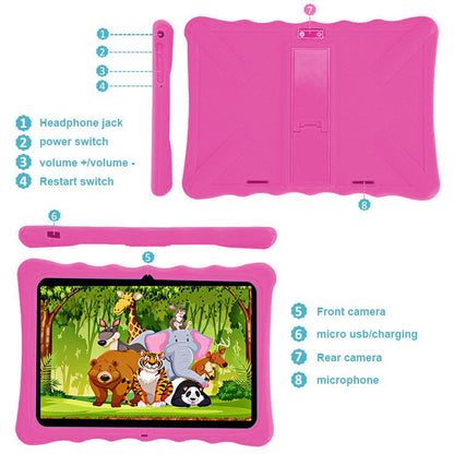 10.1 inch Kids Tablet, 32GB Storage WiFi Android 11 Tablet for Kids, HD Touch Screen, Parental Control, Learning Tablet with IWAWA Application, Children's Tablet with Pink Case