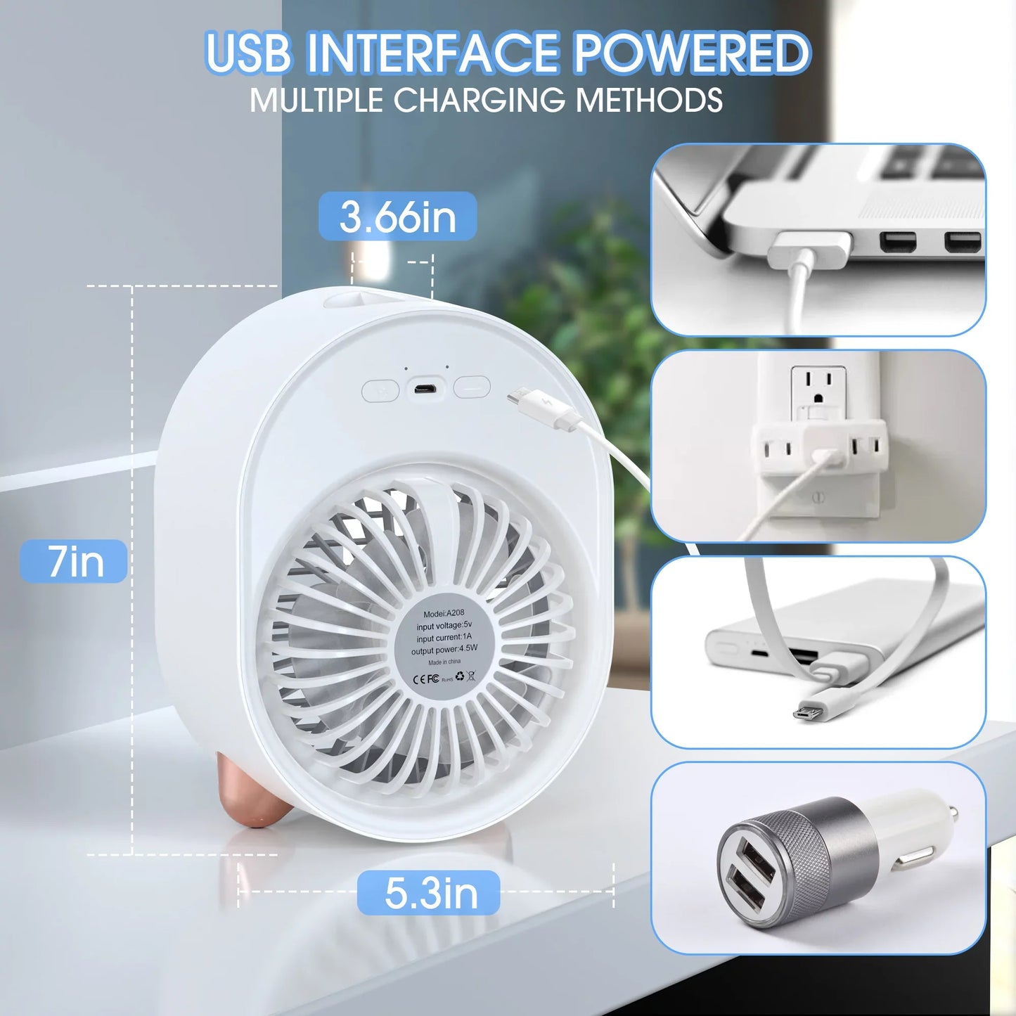 iFanze Portable Air Conditioner Fan, Rechargeable Evaporative Air Cooler Air Cooling Fan with 3 Speed, Personal Mini AC Desktop Fan for Room Home Bedroom Office Indoor Outdoor, White