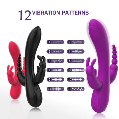 3 In 1 G-spot Rabbit Vibrator 12 Speed Clitoral Stimulator Sex Toys Valentine's Day Gift for Women Adult Toys(Rose Red)