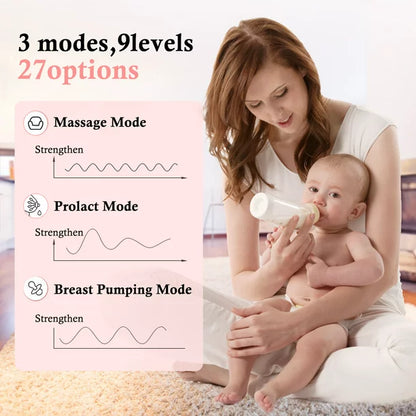 Double Electric Breast Pump, Portable Dual Breastfeeding Milk Pump with Milk Collect Function Pain-Free Massage Strong Suction Power 3 Modes 9 Levels, Pink