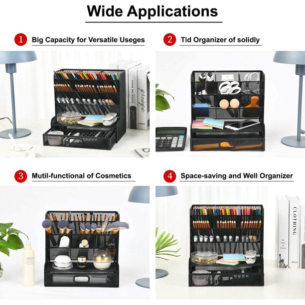 Hometimes Desk Organizer, Multi-Functional Pen Holder,Desktop Stationary Organizer,Cosmetic Storage Rack,Storage Rack for School Home Office Art Supplies
