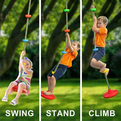 Swing Set for Kids, Jorocks Outdoor Tree Swing with 6.6ft Strap Single Disc Seat, Rainbow Climbing Rope Swing for Kids for Outside Treehouse Playground