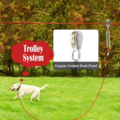 Dog Leads for Yard, Trolley Cable Tie Out for Dogs Zip Line 100 FT with 10 FT Pully Chain for Dogs Up to 125 Lbs, Outside Dog Leash Cable, Red