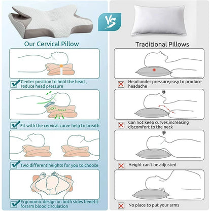 Memory Foam Pillow, Cervical Pillow for Neck Pain Relief, Ergonomic Orthopedic Neck Support Pillow for Side, Back and Stomach Sleepers with Breathable Washable Graphene Pillow Cover, White